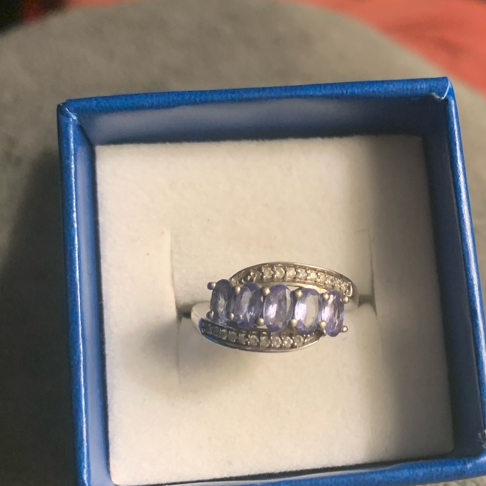 Genuine tanzanite & Zircon sterling silver ring - Picture 2 of 8